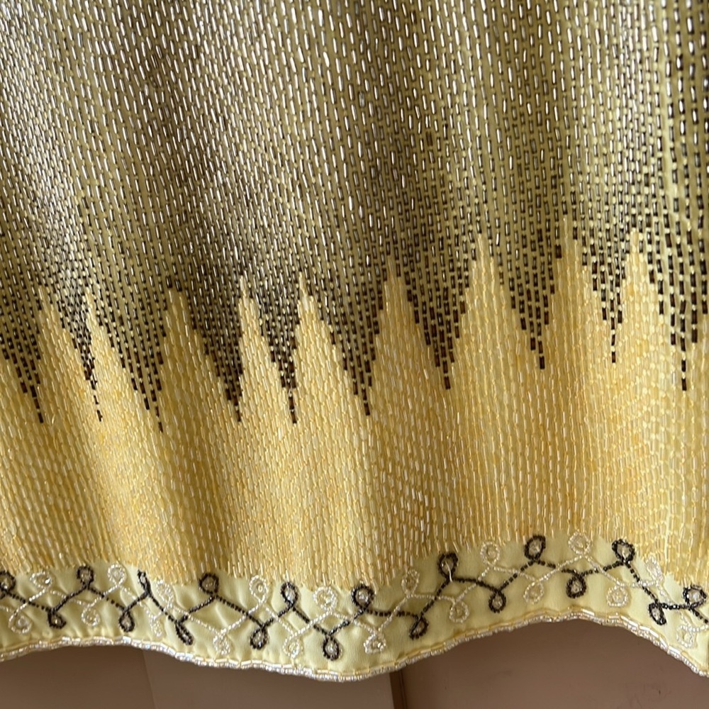Beautiful Vintage Serenade Fully Beaded Tank Blouse Yellow & Silver sz 14 - Picture 10 of 11